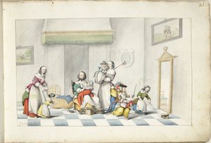Barnrum med tre kvinnor och barn av Gesina ter Borch (signed by artist)