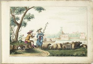 Pastoral föreställning vid en flod av Gesina ter Borch (signed by artist)