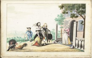 Par hälsar en dam vid dörren till ett hus på landet av Gesina ter Borch (signed by artist)