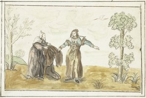 Eremit ger en dam sin mantel av Gesina ter Borch
