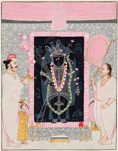Överprästen Tilakayat Govardhanlalji MKS erbjudanden till Shri Nathji i firande..., s. 1890 av Ghasiram Hardev Sharma
