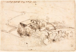Gård med träd i ett kuperat landskap recto, 1567. av Gherado Cibo
