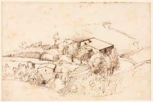 Gård med träd i ett kuperat landskap, 1567. av Gherardo Cibo