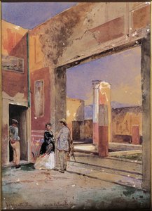 Italien, Castor och Pollux hus i Pompeji 1857 (akvarell)