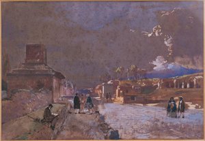 Italien, Gravgatan i Pompeji (akvarell) av Giacinto Gigante