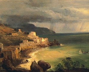 Storm på Amalfikusten och Neapelbukten av Giacinto Gigante (1806-1876), Italien