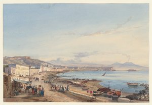 Utsikt över Neapel och Vesuvius från Posillipo, en av fyra små vyer över Neapel ur ett ”Album Amicorum” av Giacinto Gigante