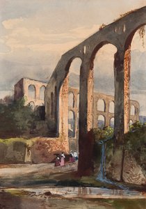 Kvinnor under den romerska akvedukten i Maddaloni, med tillägg av en Borbone-elev, möjligen prinsessan Maria Annunziata di Borbone (1843-1871) (penna, wc och gouache på papper) av Giacinto Gigante