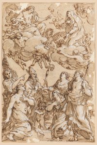 Teckning, Kristus och jungfrun med skyddshelgon från Pistoia, 1638