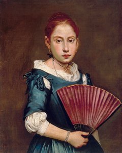 Ung flicka med solfjäder, ca 1740, av Giacomo Ceruti, känd som Pitocchetto (1698-1797), olja på duk, 65x54 cm