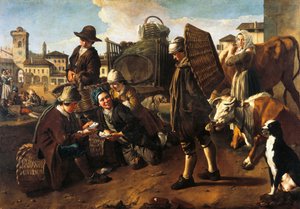 Marknadsscen, av Giacomo Ceruti, känd som Pitocchetto (1698-1767)
