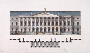 Projekt av Smolny Institute. Huvudfasaden och bottenplanet, 1806-1808