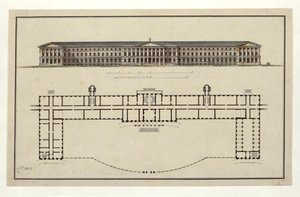 Projekt av Smolny Institute. Huvudfasaden och bottenplanet, 1806-1808