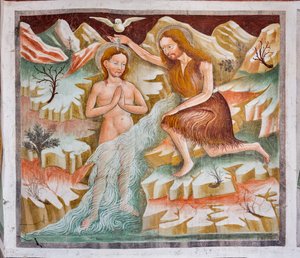 Johannes döparen döper Jesus i Jordanfloden, detalj från Jesu liv