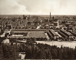 Panorama över staden Bologna: utsikt från San Michele i Bosco.
