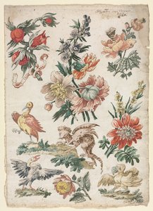 Blommönster med fåglar och Griffon, 1784.