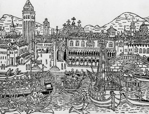 Utsikt över Venedig på 1400-talet, Italien, träsnitt, från Supplementum chronicarum av Giacomo Filippo Foresti (1434-1520) av Giacomo Filippo Foresti