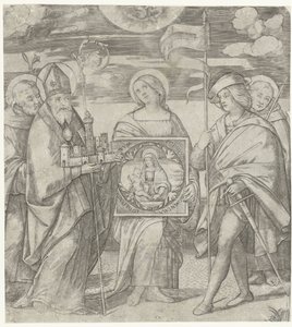 Fem skyddshelgon av Bologna föreställande Maria