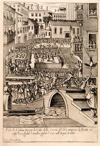 Djurbete vid den venetianska "Jaktens festival", illustration från serien "Habiti d
