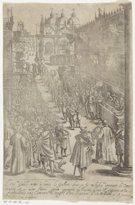Optocht av muzikanten för Dogepalis Klänning av venetianska män och kvinnor med processionen av Ser.ma Signoria och andra detaljer, d.v.s. triumfer, fester och offentliga ceremonier i den ädlaste venetianska staden av Giacomo Franco