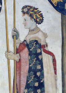 De nio värdiga och de nio värdiga kvinnorna, detalj av Semiramis, 1418-30 (fresk)