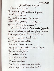 Manuskript till dikten "Stillheten efter stormen" av Leopardi. 1829 (dokument ) av Giacomo Leopardi