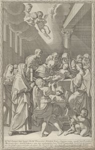 Kristi omskärelse, en grupp män, kvinnor och änglar som omger honom, du..., 1687-1717. av Giacomo Maria Giovannini