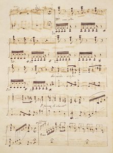 Manuskriptblad från partituret till "Les Huguenots". av Giacomo Meyerbeer