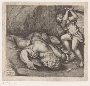 David halshuggar Goliat Scener efter fresker av Pordenone i Santo Stefano i Venedig (serietitel) av Giacomo Piccini