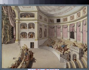 Projekt för inredning av en teatersal. Verk av Giacomo Antonio Domenico Quarenghi (1744-1817), bläck och akvarell på papper. Italiensk konst, klassicism. State A. Pushkin Museum of Fine Arts, Moskva.