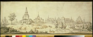 Utsikt över Kolomenskoye-distriktet i Moskva, till vänster Kristi himmelsfärdskyrkan - Verk av Giacomo Antonio Domenico Quarenghi (1744-1817)