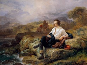 Lord Byron (1788-1824) på stranden av det grekiska havet, av Giacomo Trecourt (1812-1882), olja på duk