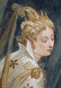 Ansiktet av Sophonisba, detalj av fresk Sophonisba erbjuds gift i närvaro av hennes barn