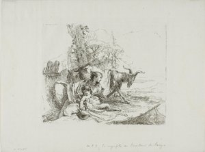 En nymf med en liten satyr och två getter, från Capricci av Giambattista Tiepolo
