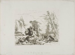 En kvinna med armarna i kedjor och fyra andra figurer, från Capricci av Giambattista Tiepolo