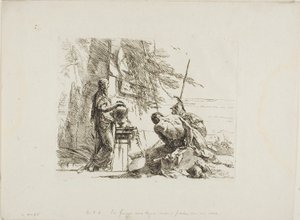 En kvinna med händerna på en vas, soldat och slav, från Capricci av Giambattista Tiepolo