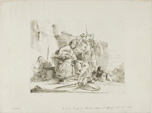 Sittande ungdom lutad mot en urna, från Capricci av Giambattista Tiepolo