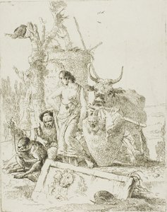 Unga herdar och gammal man med en apa, från Scherzi av Giambattista Tiepolo