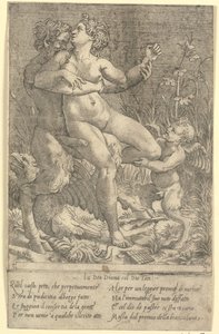 Jupiter förvandlades till Satyr och Diana av Gian Jacopo Caraglio