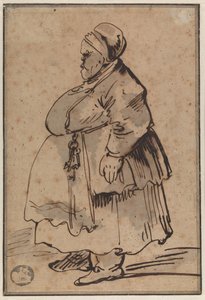Karikatyr av en tjock kvinna i vänsterprofil, med en nyckelknippa bunden vid förklädets linning, även kallad ”portvakten” av Gian Lorenzo Bernini