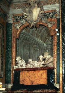 Sidolåda med familjen Cornaro, marmorskulptur från Gian Lorenzo Berninis skola (1598-1680), Cornaro kapell, kyrkan Santa Maria della Vittoria, Rom, Italien av Gian Lorenzo Bernini