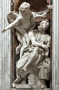 Profeten Habakkuk (Habaquq, Habakuk, Habakkuk, Abakuk, Havakuk) och ängeln (Profeten Habakkuk och ängeln) Marmorskulptur av Gian Lorenzo Bernini (1598-1680) 1656-1661 Rom, Basilica di Santa Maria del Popolo, Cappella Chigi