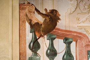 Detalj av apan, från rummet med karnevalsscener i Foresteria av Giovanni Domenico Tiepolo