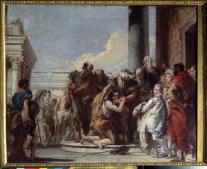 Den förlorade sonens återkomst (Return of the prodigal son). Målning av Giandomenico Tiepolo (1727-1804). Olja på duk, 49 x 59 cm