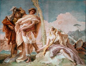 Renaud överger Armide Illustration av en scen från Torquato Tassos "La Jerusalem delivree". Fresk av Giandomenico Tiepolo (1727-1804) 1757 sön 220x310 cm Vicenza, Villa Valmarana Italien av Giovanni Domenico Tiepolo