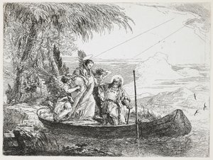 : Den heliga familjen går in i båten från flykten till Egypten, 1750-1753 av Giovanni Domenico Tiepolo