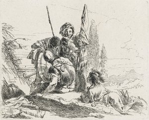 Tre soldater och en pojke, 1749 av Giovanni Domenico Tiepolo