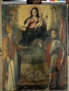 Madone och barn med helgonen Mercuriale (beskyddare av staden Forli) och Valeriano (olja på panel) av Gianfrancesco Modigliani