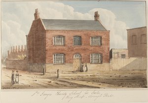 Vy över St Georges Charity School for Girls på King Street, Southwark. King Street är nu känd som Newcomen Street, 1825 (wc på papper)