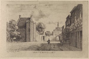 Utsikt över Waterpoort i Gouda av Gijsbertus Johannes Verspuy